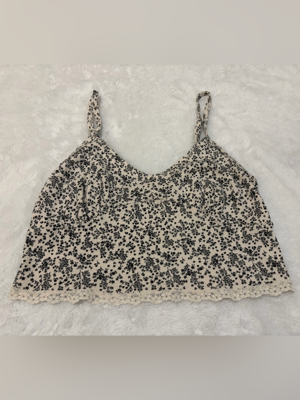 American Eagle Floral Lace Trim Crop Cami Size Small